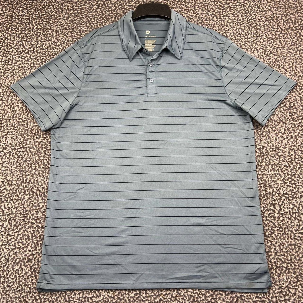 All In Motion Golf Polo Shirt Men Large Blue Striped Short Sleeve Collared L